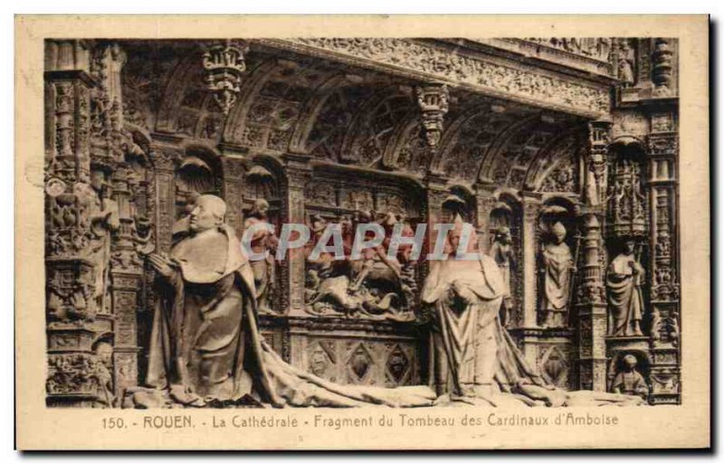 Old Postcard Rouen Cathedral Fragment of Tomb of Cardlnaux of Amboise