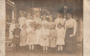 Vintage Postcard 1910's Group of Girls Students and Their Teacher Class Picture