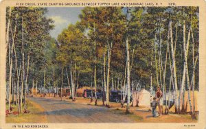 Fish Creek State Camping Grounds Tupper Saranac Lakes NY 1955 linen postcard