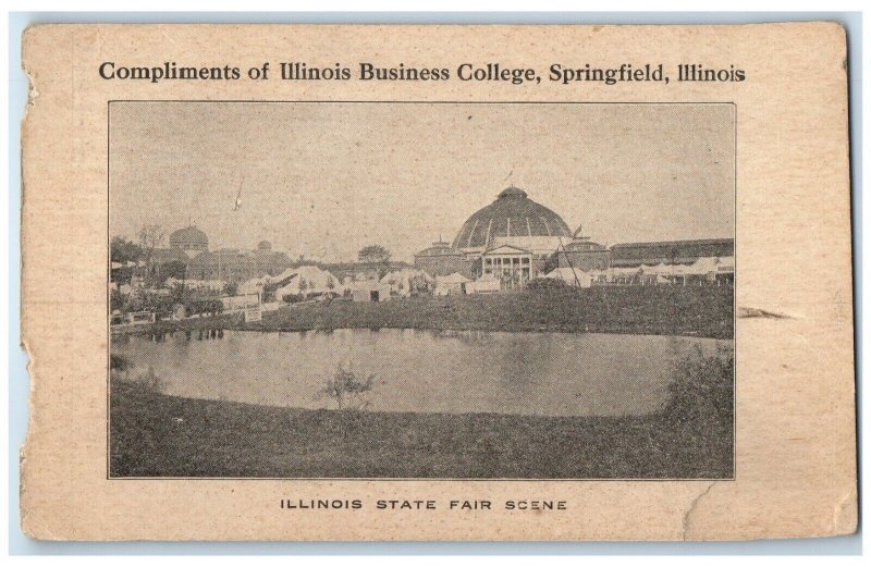 1907 Compliments Illinois Business College Springfield Illinois Vintage Postcard