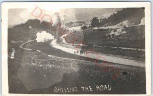 c1910s WWI Battlefield RPPC Shelling The Road Real Photo Postcard Artillery A85