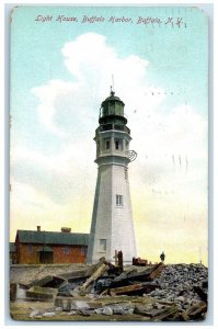 1912 Light House Buffalo Harbor Exterior View Buffalo New York Vintage Postcard