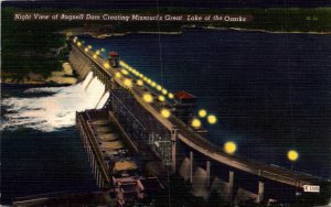 Missouri Lake Of The Ozarks Night View Of Bagnell Dam 1954