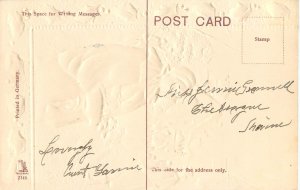 Embossed Christmas Eve Postcard 2146 Woman in Green Cloak w/ Basket Of Holly