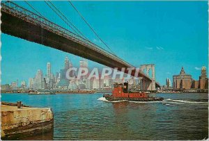 Modern Postcard New York Brooklyn Bridge Boat