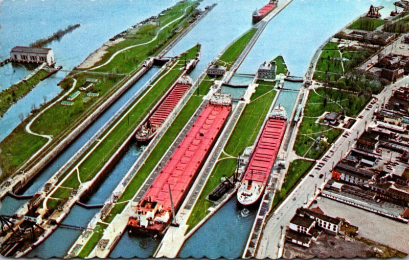 Michigan Sault Ste Mari Aerial View The Soo Locks