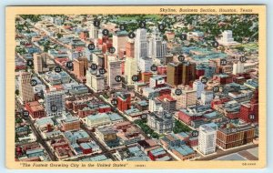 HOUSTON, Texas TX ~ SKYLINE Business Section Buildings Identified 1940s Postcard
