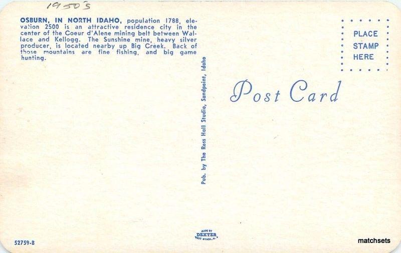 1950s Osburn North Idaho birdseye Hall Dexter postcard 1161