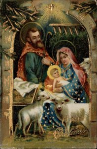 Christmas Nativity Mary Joseph Baby Jesus c1910 Gel Postcard