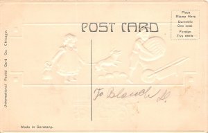 Easter Greetings Children With Dog, Doll, & Easter Egg, Embossed, PC U11842