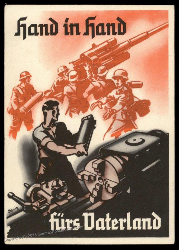 3rd Reich Germany Artillery Propaganda Card USED 12pf MeF POLAND 91289