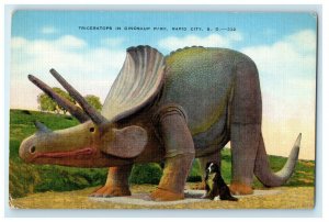 c1940s Triceratops in Dinosaur Park, Rapid City South Dakota Postcard