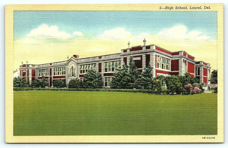 Postcard DE Laurel High School Vintage Linen