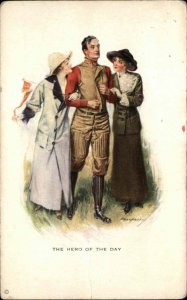 Will Grete Football Rugby Player with Two Women c1910 Vintage Postcard
