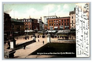 Vintage 1907 Postcard Harrington Corner & Main Street Worcester Massachusetts