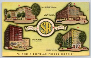 Chicago Illinois~S&R Popular Hotels~Roosevelt~Whitman~Vintage Linen Postcard