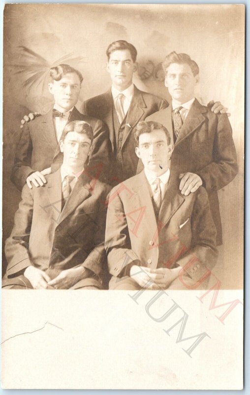 c1910s Group Handsome Men Portrait RPPC Cool Classy Real Photo Stylish Dude A159