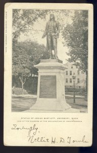 Amesbury, Massachusetts/MA Postcard, Josiah Bartlett Statue, 1906!