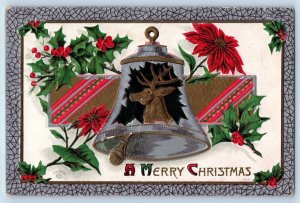 P. Sander Signed Artist Postcard Christmas Ringing Bell Berries Poinsettia c1910