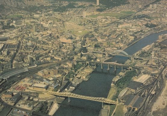 Newcastle Upon Tyne Metro Swing Bridges 1980s Aerial Postcard