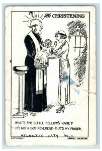 1939 Priest Baptizing Baby, Atlantic City New Jersey NJ Vintage Postcard