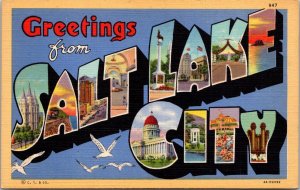 Greetings From Salt Lake City Utah Large Letter Linen Curteich