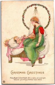 Madonna and Child Nativity Christmas Greetings Mary Evans Price Vtg Postcard M16