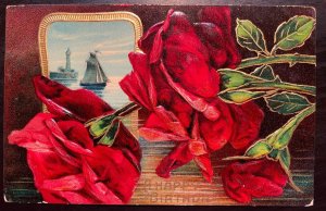 Vintage Victorian Postcard 1901-1915 A Happy Birthday - Red Roses