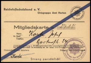 3rd Reich Germany WWII Reichsluftschutzbund Membership Revenue Card 77182