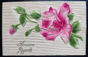 Vintage Victorian Postcard 1901-1909 Sincere Regards - Embossed Pink Rose