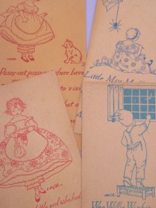 1900s Lot of 4 Embroidery Edgings Straps Bridgeport Nursery Rhyme Trade Cards