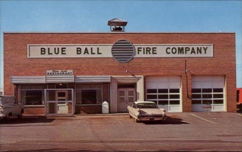 Blue Ball Fire Company Hall Restaurant Old Car Fire Station Postcard