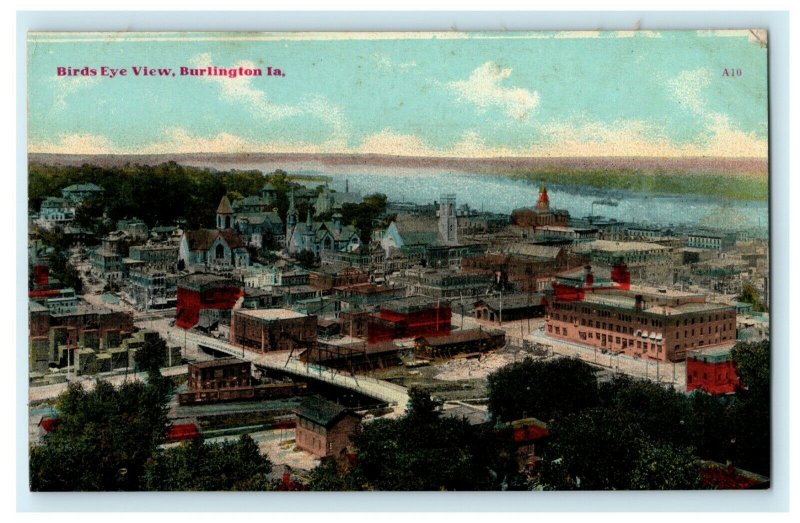 Bird's Eye View - Burlington Iowa c1910 Unused Antique Postcard 