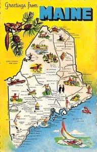 Greetings from Maine USA Map 1966 