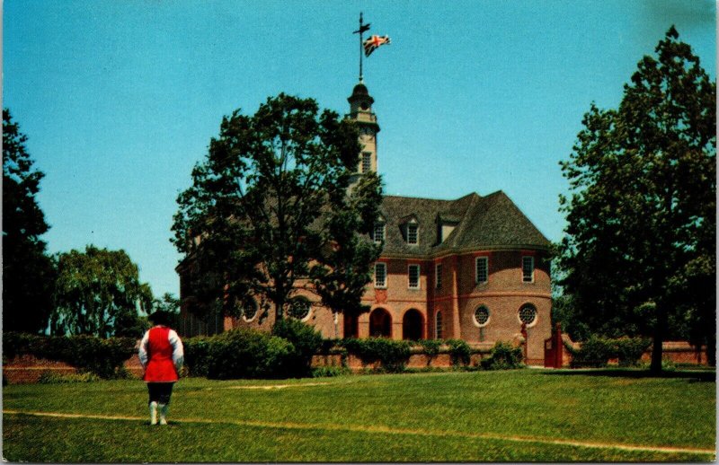 View Colonial Capitol House Man Walking Landscape British Flag Postcard Unused 