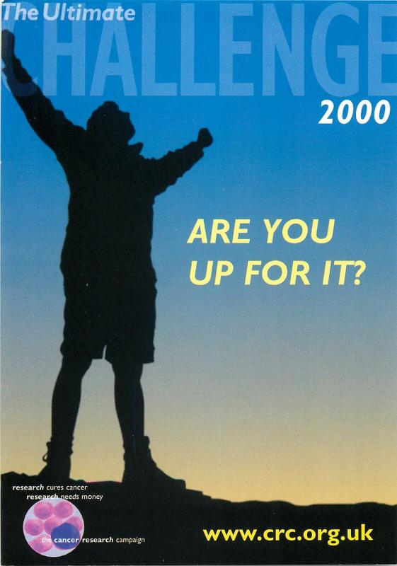 The Ultimate Challenge 2000 Cancer Research Campaign advertising postcard