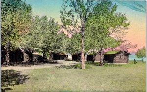1910s Log Cabins Port Clinton Ohio Hand Colored Postcard