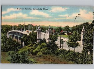 c1944 North End Bridge Springfield Massachusetts MA Linen Postcard