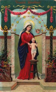 Religion Merry Christmas Mother and Child Angel Vintage Postcard C314