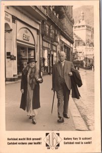 Czech Republic Karlsbad mach Dich Gesund! Karlovy Vary Te A Zdravi! RPPC 09.72