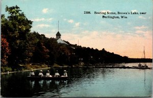 Vtg Burlington Wisconsin WI Browns Lake Boating Scene Women Boat 1910s Postcard