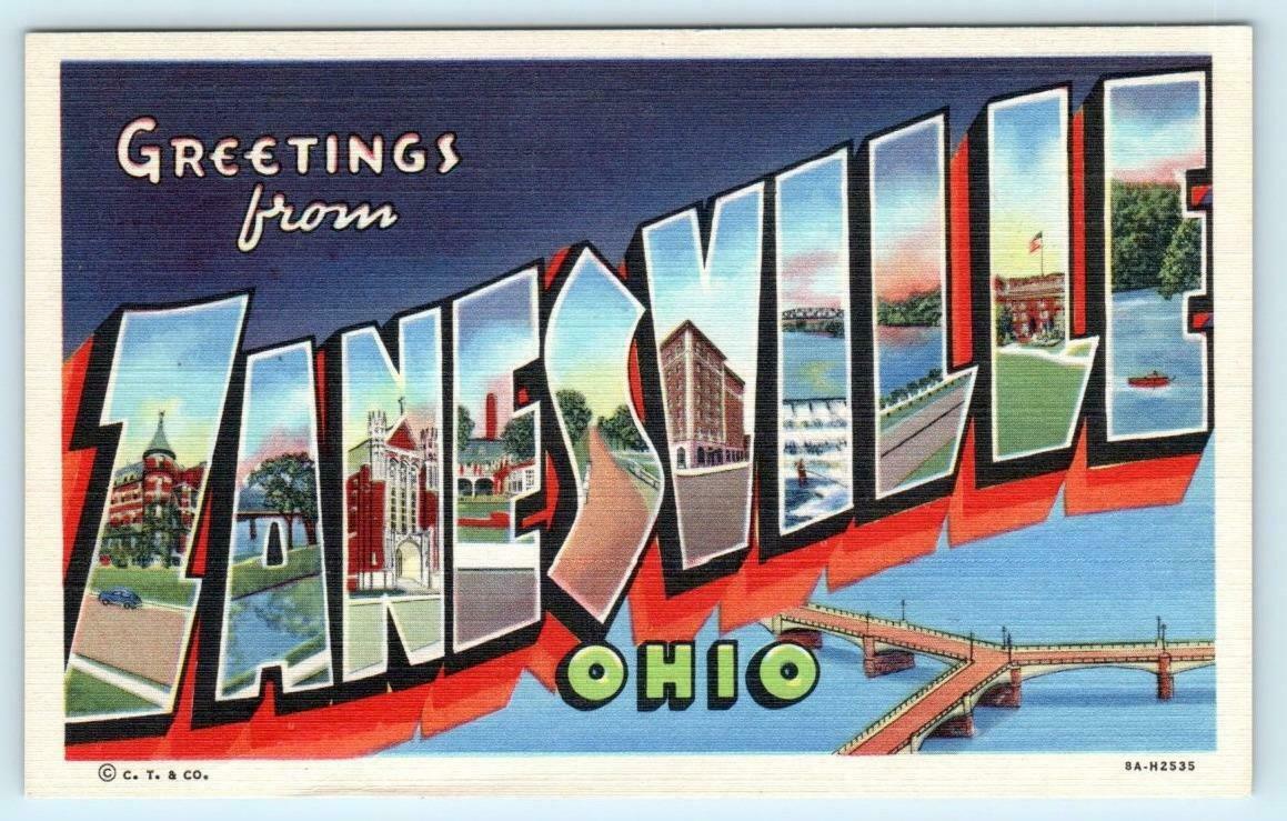 Large Letter Linens ZANESVILLE, OHIO OH Curteich ca 1940s Postcard