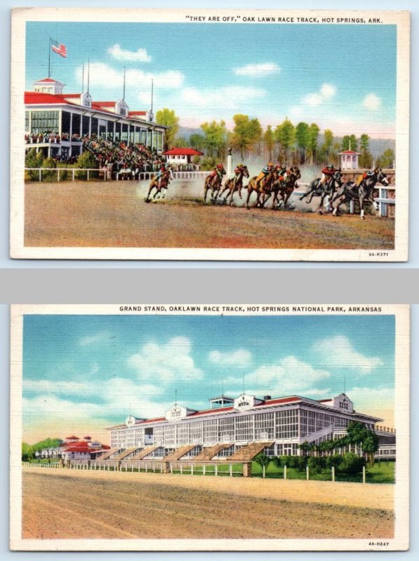 2 Postcards HOT SPRINGS, AR ~ Horse Racing OAK LAWN RACE TRACK Grandstand 1930s 