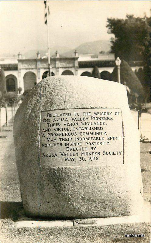 Azusa California Pioneer Monument San Gabriel RPPC real photo postcard 8395