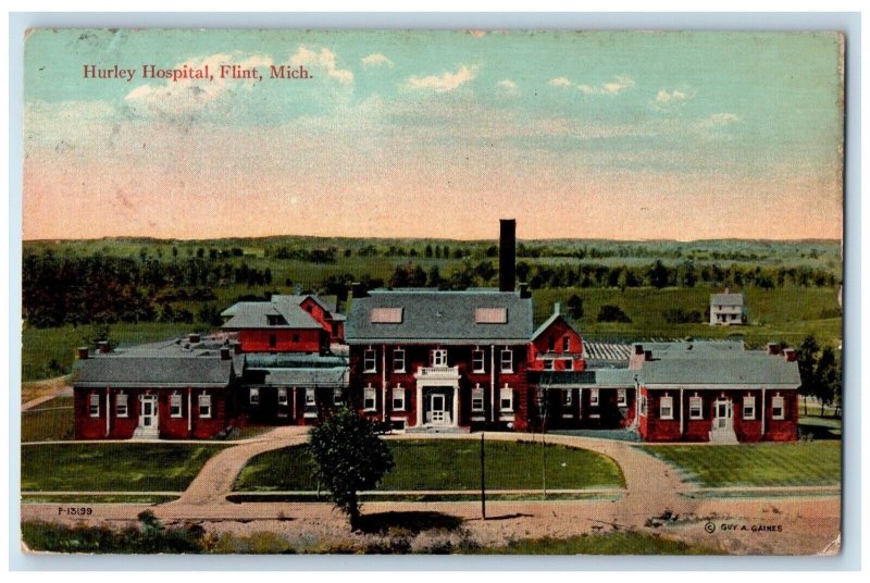 c1910's View Of Hurley Hospital Building Flint Michigan MI Antique Postcard