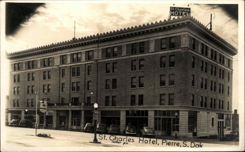 PIERRE SD St Charles Hotel Street Scene Old REAL PHOTO Postcard