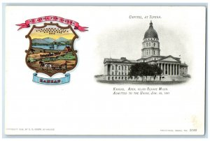 c1905 Square Miles Admitted Union Exterior View Capitol Topeka Kansas Postcard