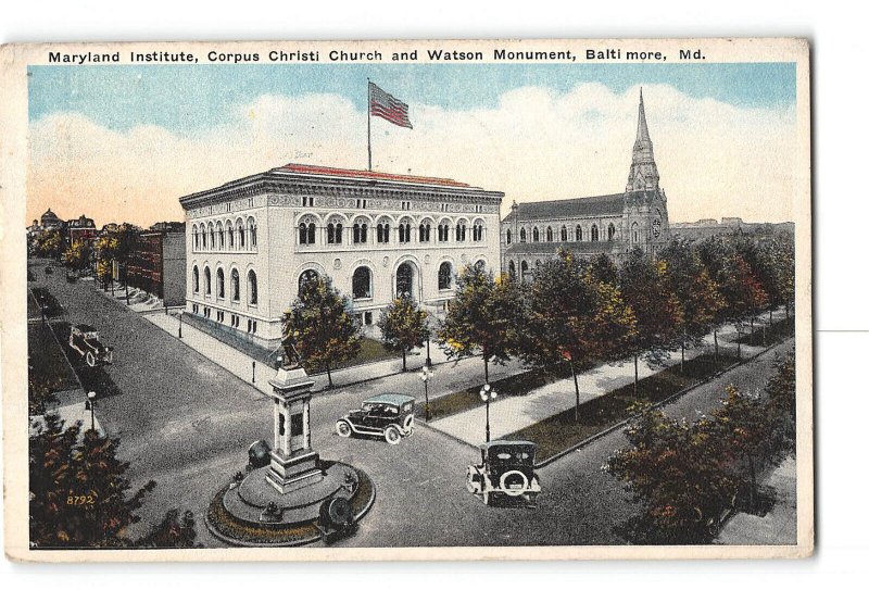 Baltimore Maryland MD Postcard 1921 MD Institute Corpus Christi Church Monument