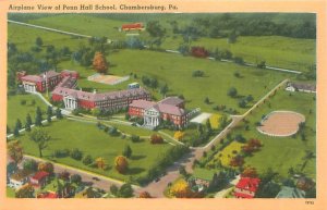 Chambersburg  PA Penn Hall School Aerial View Linen Postcard  Unused