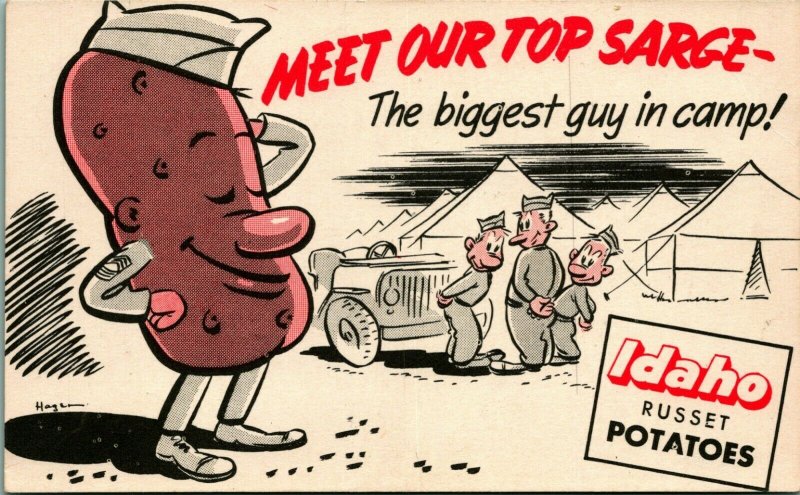 WW2 Idaho Russet Potatos Comic Postcard by Ernie Hager Vtg Postcard UNP
